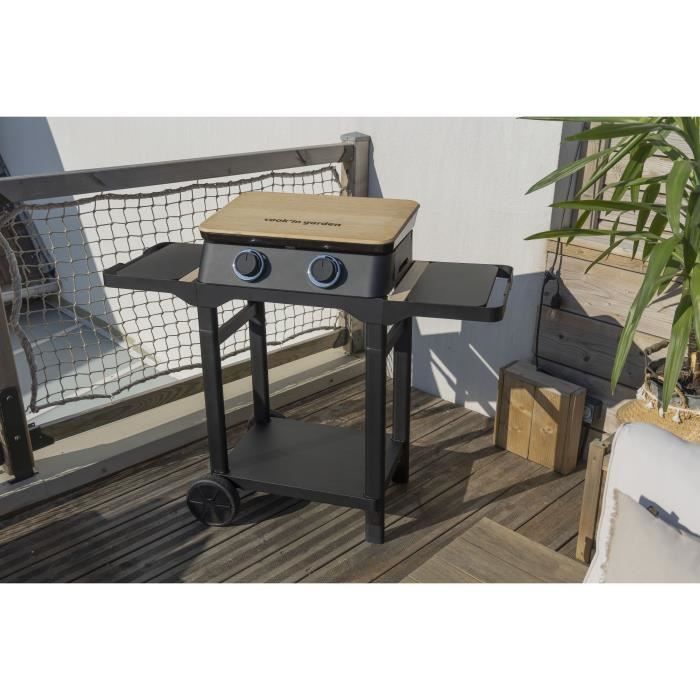 COOK'IN GARDEN DUNE 60 Gas Plancha on Cart - 2 Burners - 4 kW - L 131 x W 60 x H 103 cm - Cooking Surface 56.5 x 36.5 cm - Black