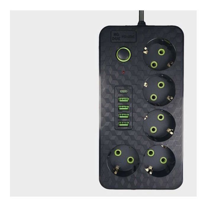 Regleta eléctrica de 6 tomas con 5 puertos USB, con protección contra sobretensiones e interruptor, cable de 3 m.