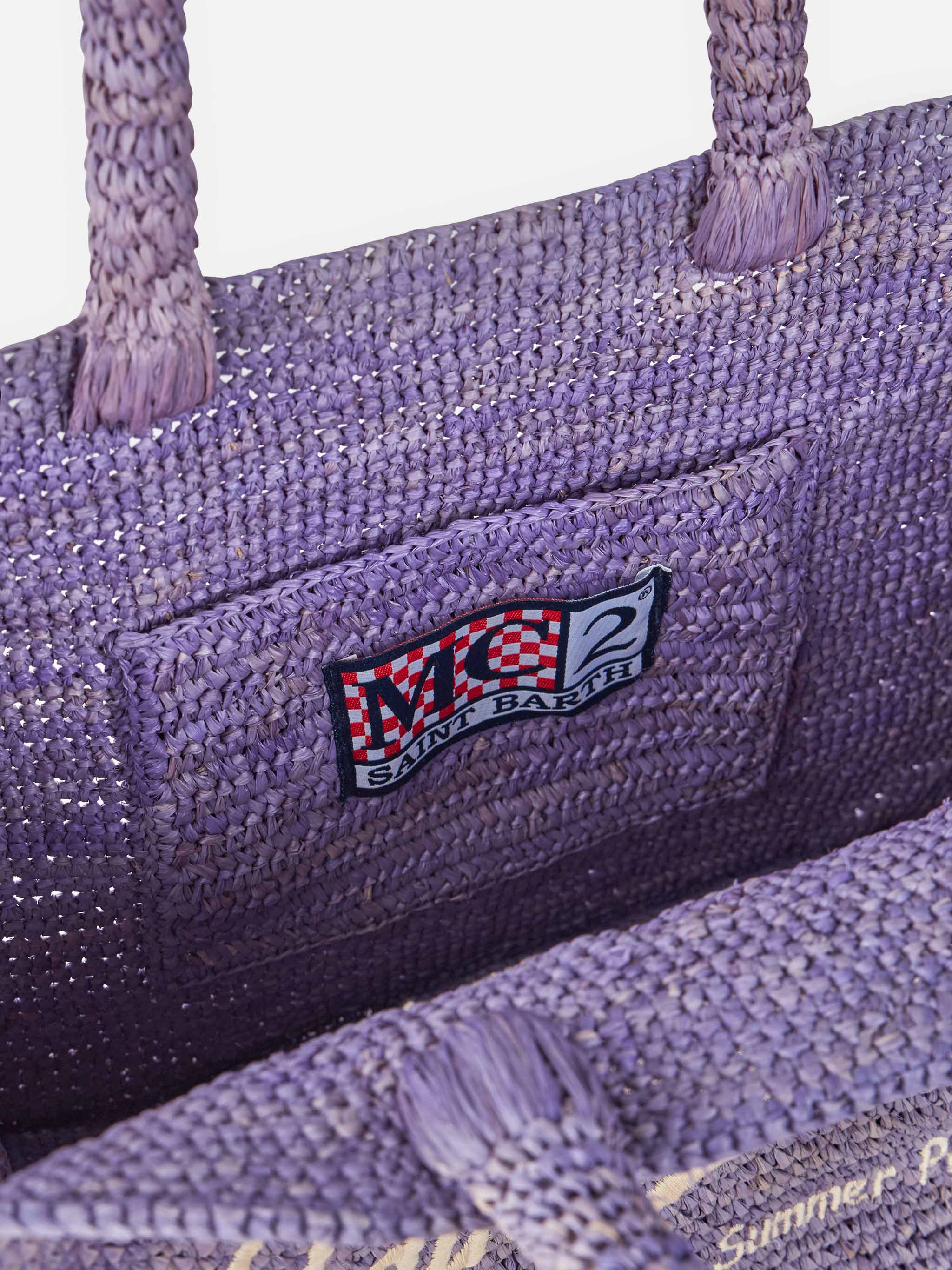 Colette handtas van lila raffia met borduurwerk