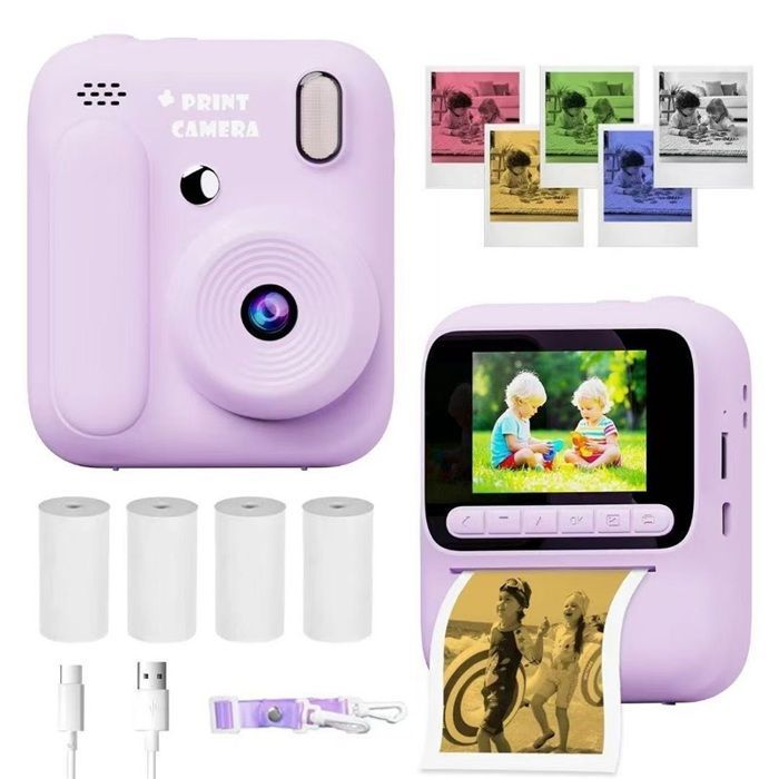 Instant Camera 4800w - Instant Color Printing - HD 2.4 Inch - Toy for Girls Ages 3, 4, 5, 6 - Purple
