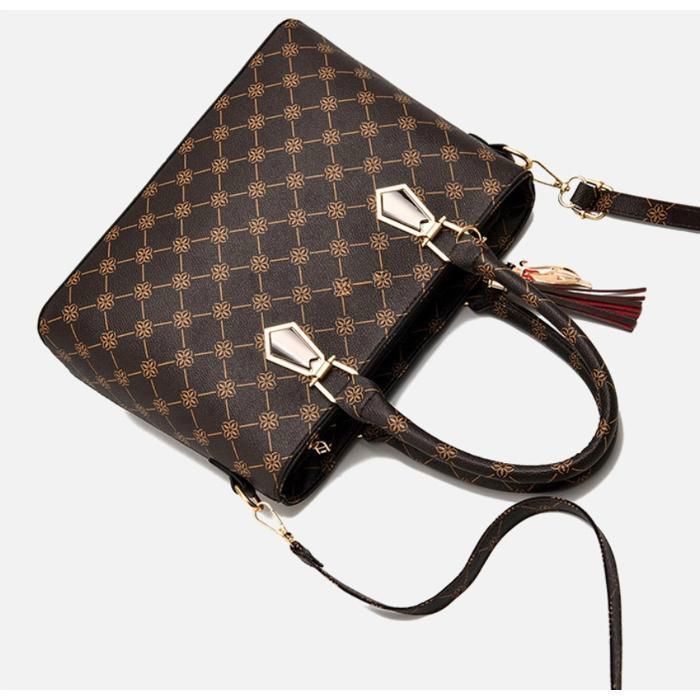 JINDING SC 933 Handbag and Shoulder Bag, Modern Design, Floral Pattern, Synthetic PU Leather, Coffee Black with Original Color