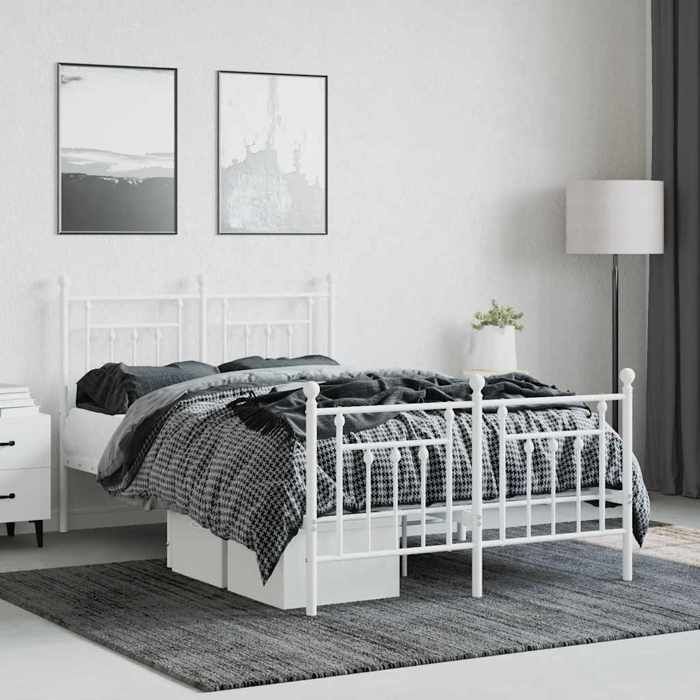 Metal bed frame - UU - 120x190 cm - White - Steel - Storage space - Metal slats - Central legs