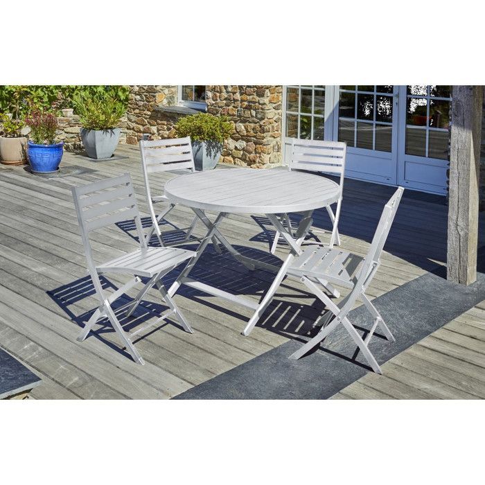 Ensemble repas de jardin 4 places en aluminium - Gris clair