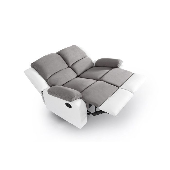 Sofá LEO de 2 plazas, cómodo y relajante, en microfibra y piel sintética - Blanco y gris - 143 x 93 x 96 cm - LOUNGITUDE