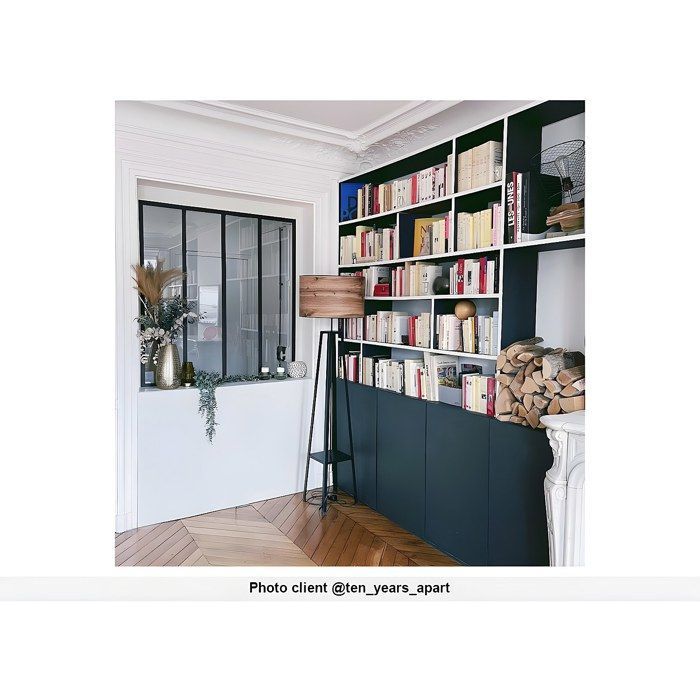 Parete divisoria in vetro stile officina in alluminio verniciato a polvere - 120x130 cm - Nera - BAYVIEW