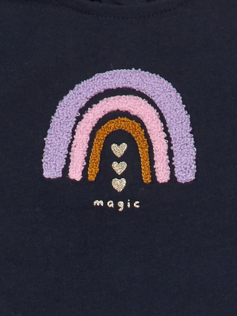 Bouclé T-shirt met lange mouwen en print - BLAUW