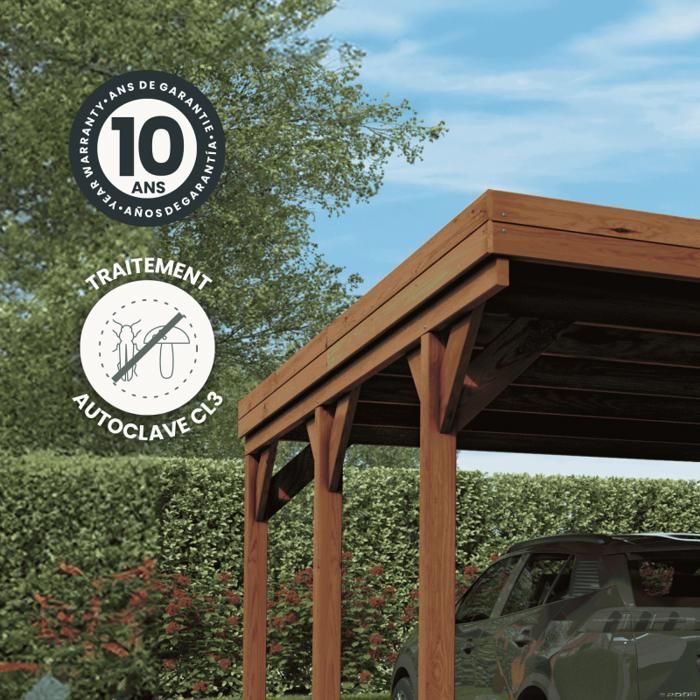 Angebauter Carport aus Holz für 2 Autos, 30,9 m²