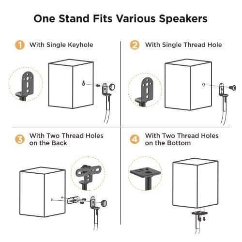 Soporte para altavoz - AUDIZIO - HTS12 - Altura regulable - Juego de 2 - Negro