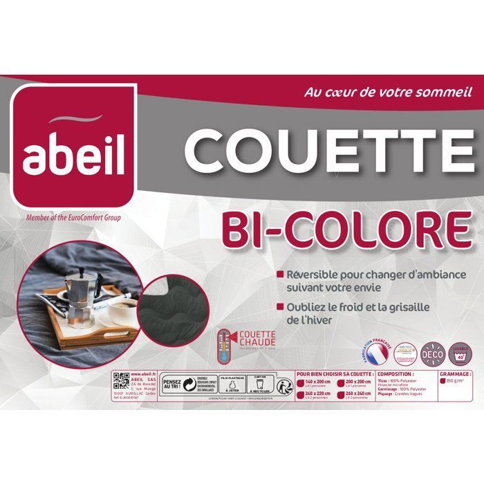 Piumino caldo bicolore ABEIL - 240 x 260 cm - Bianco e grigio