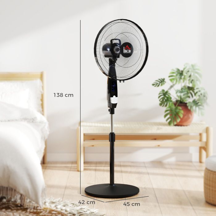 Ventilador de pedestal potente - HOMCOM - altura regulable - mando a distancia, 3 velocidades, oscilación y temporizador - negro
