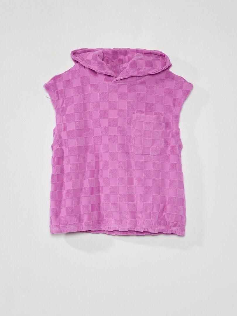 Camiseta sem mangas com capuz em tecido atoalhado - rosa íris