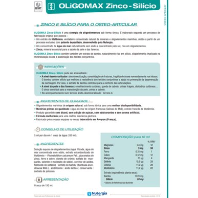 Nutergia OliGomax Zinc-Silicon Osteo-Artikulární Doplněk stravy Zinc-Silicon Podpora kloubů 150 ml 150 ml