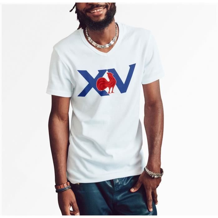 Heren T-shirt - Fabulous - Frankrijk XV Rugby - V-hals - Korte mouwen - 100% wit katoen