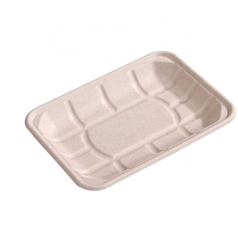 Bandejas de fibra moldeada biodegradables para carne y fruta, fabricadas directamente de fábrica con bagazo de caña de azúcar.