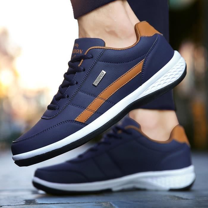 Baskets Homme Sneakers Extérieur Casual en Similicuir Fashion Plat Couleur Unie