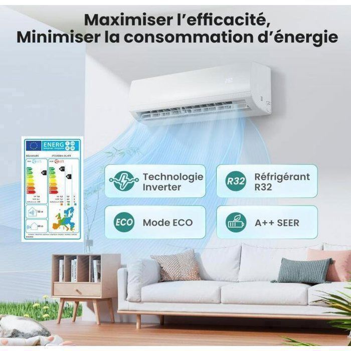 RELAX4LIFE 9000 BTU Omkeerbare Split Airconditioner - 22 m² - Verwarming en koeling - Invertertechnologie - Energieklasse A++