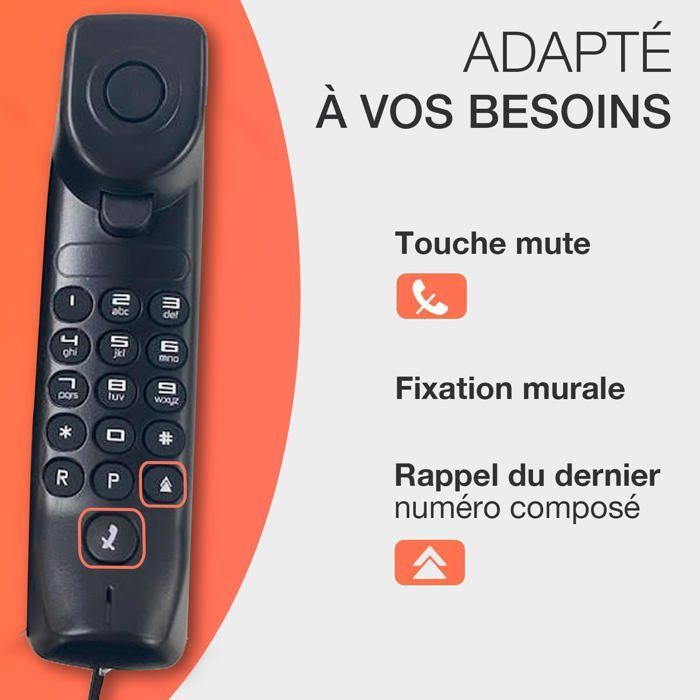 Téléphone fixe filaire professionnel - FEBEST - Temporis 10 Pro - Indicateur lumineux - Fixation murale - Noir