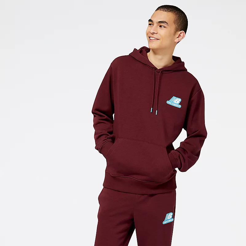 Sweat à capuche NB Essentials Stacked Rubber PO pour homme - NB bordeaux