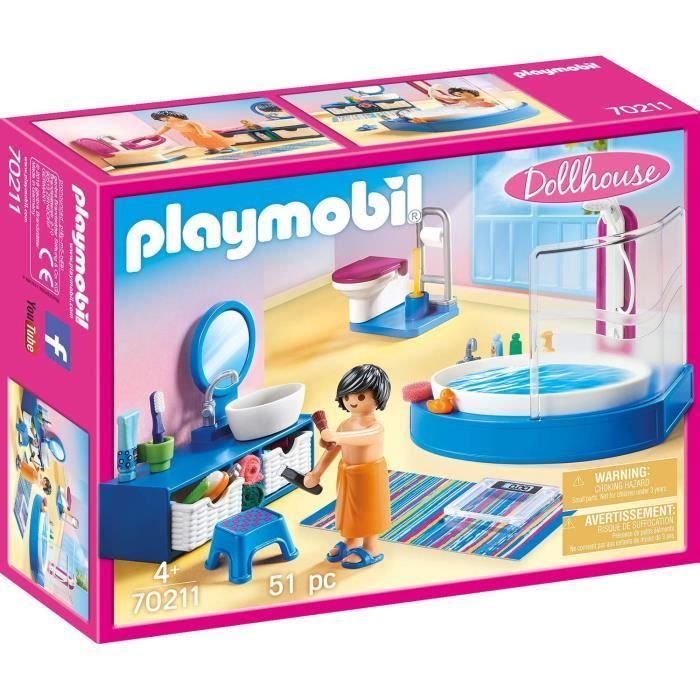 PLAYMOBIL 70211 Bagno con vasca, Casa delle bambole La casa tradizionale, 51 pezzi, Età 4+