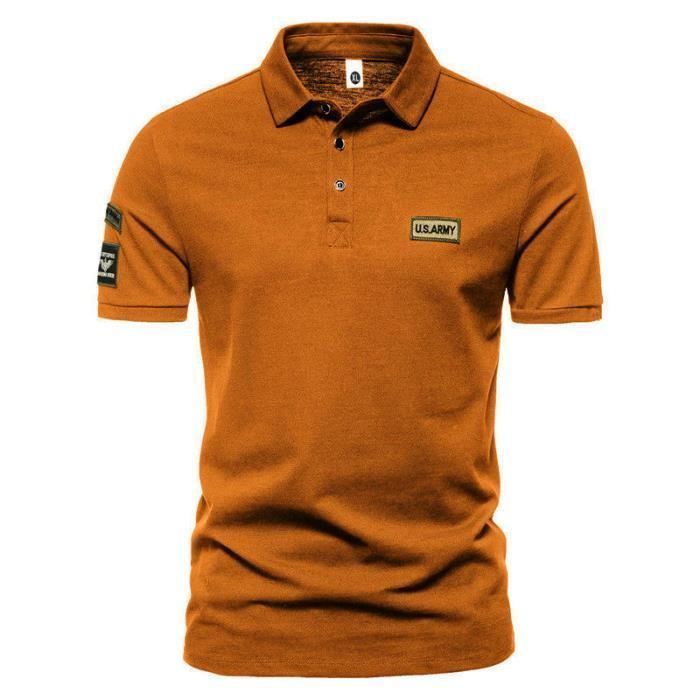 Men's INSFITY Regular Fit Summer Short Sleeve Polo Shirt in Khaki Contrast