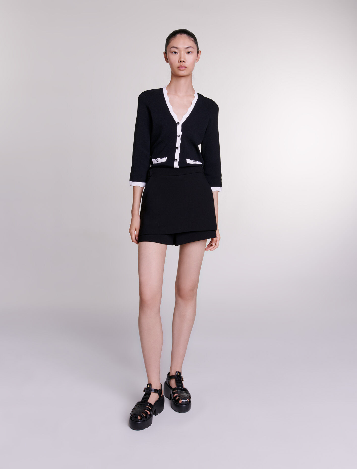 Cardigan bicolor - Negru