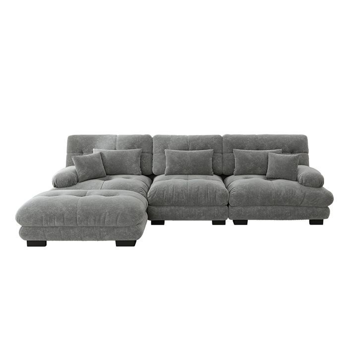 Sofá esquinero, sofá modular - Gris, sofá convertible en forma de L de gran tamaño con otomana de pana.