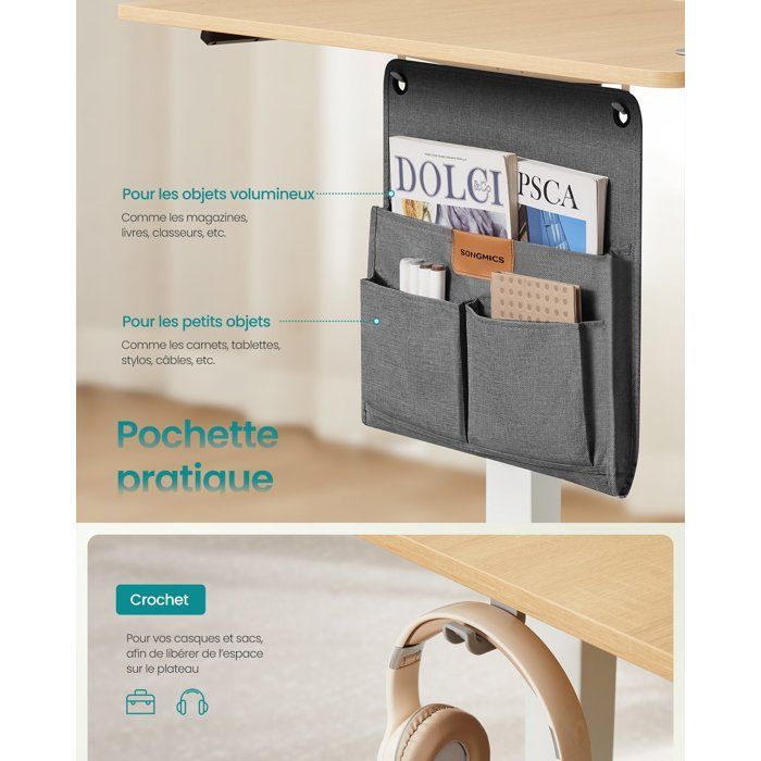 Bureau Électrique Réglable - SONGMICS - 180x80 cm - Mémoire 4 Hauteurs - USB-C - Doré Chêne