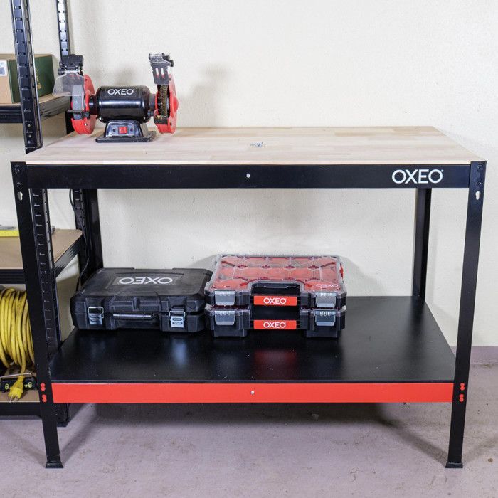 Banco de trabajo para taller - Mesa de trabajo - 120x60x90cm - Estructura de acero - Montaje sin tornillos - Taller de bricolaje