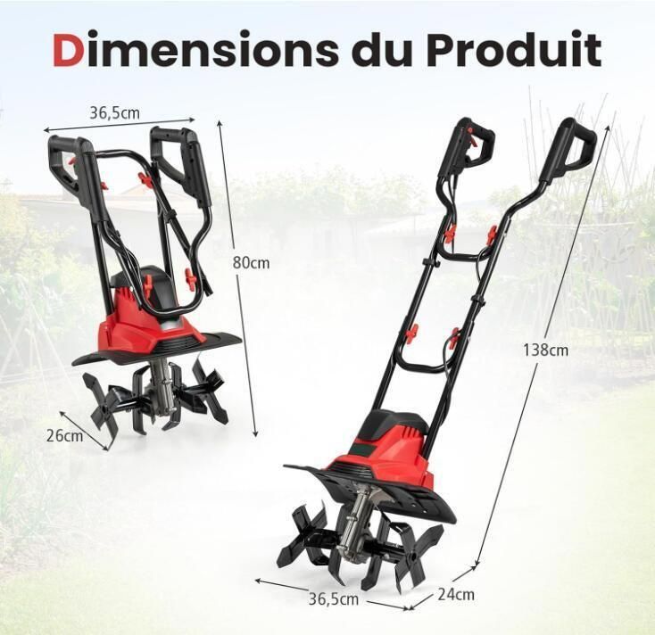 Corded Electric Tiller - RELAX4LIFE - 1200W - 4 Blades - 22cm Working Depth - 36cm Width - Folding Handlebar - Red