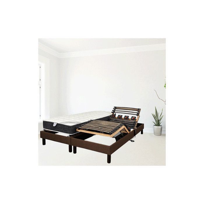 Base de cama eléctrica Essenzia Zen EMOTION BROWN de 2x70x190 mm con listones y soportes.