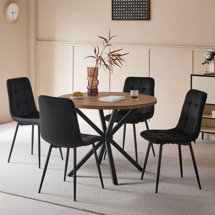 Lot de 4 chaises - Chaises en velours - Chaise de salle à manger contemporaine - 44 Lx41 Px50 H cm - noir