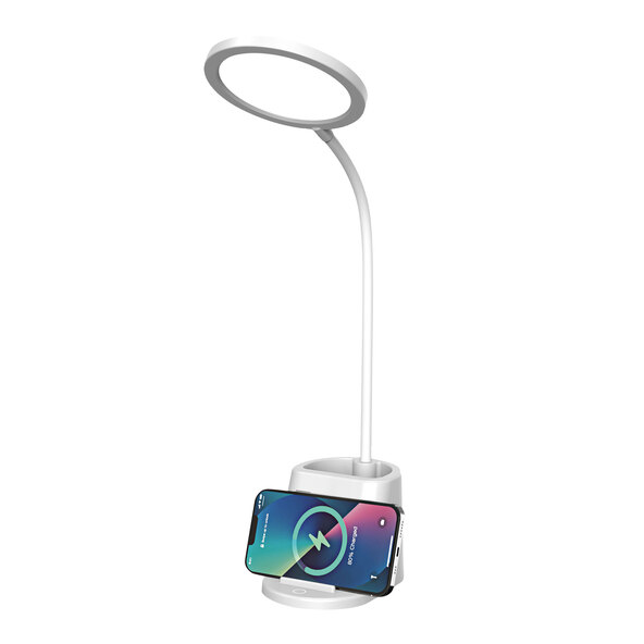 Flat LED table lamp with wireless charging function, white