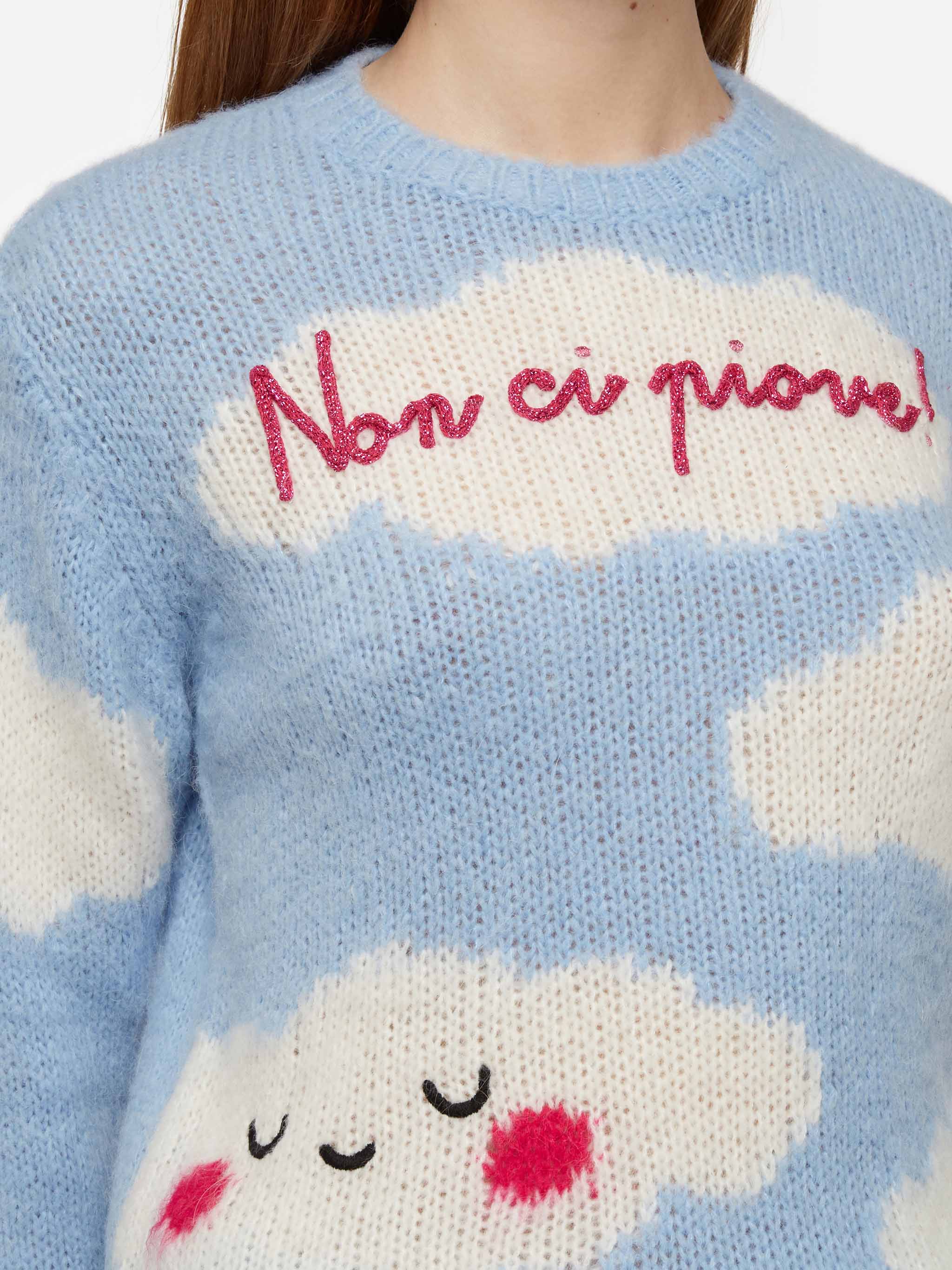 Pull doux à col rond pour femme avec broderie « Il pleut »