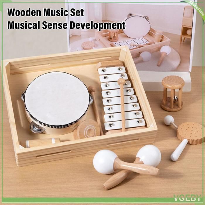 Fafeicy Set di percussioni musicali in legno, strumento musicale per bambini, set di gioco puzzle
