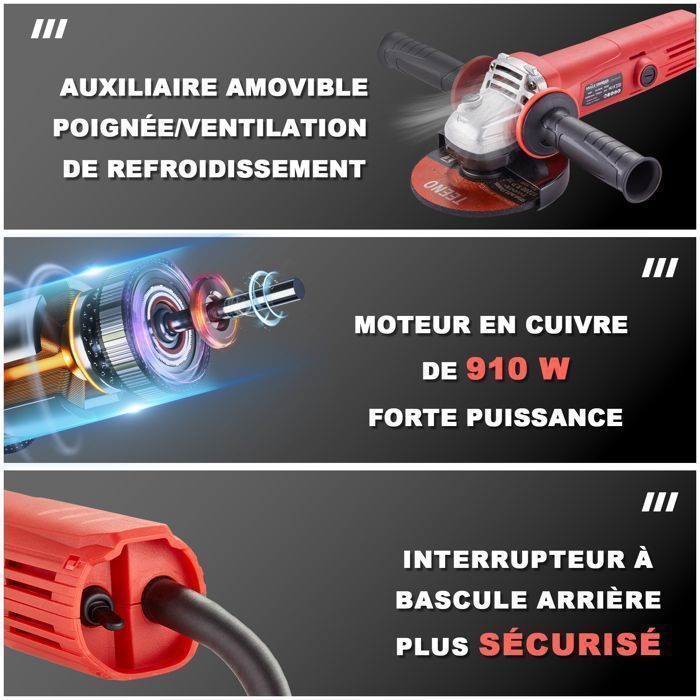 Angle grinder - TEENO - 1000W - 125 mm - 12000 rpm - 4 discs