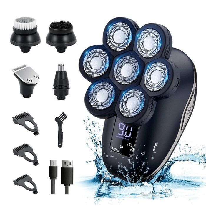 Afeitadora eléctrica para hombre - Afeitadora inalámbrica 5 en 1 para cabezas calvas con pantalla LED - IPX7 100% resistente al agua, uso en seco y húmedo