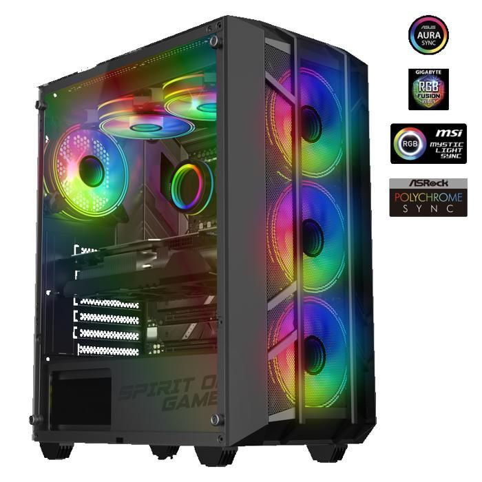 Case per PC da gaming - SPIRIT OF GAMER - REBEL NX DARK - Nero - 4 ventole ARGB - Compatibile con ATX