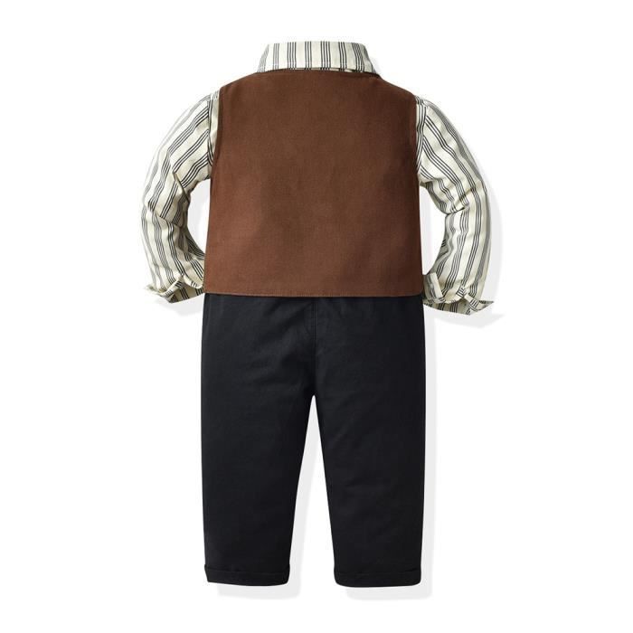 Conjunto de ropa de algodón de 3 piezas para bebé niño, de 9 meses a 10 años, para bodas y ceremonias, manga larga - Marrón