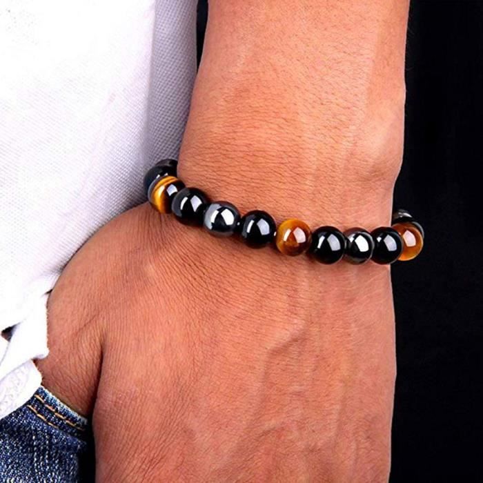 Bracciale - SHOP-STORY - Tripla protezione - Occhio di tigre - Ematite - Ossidiana nera