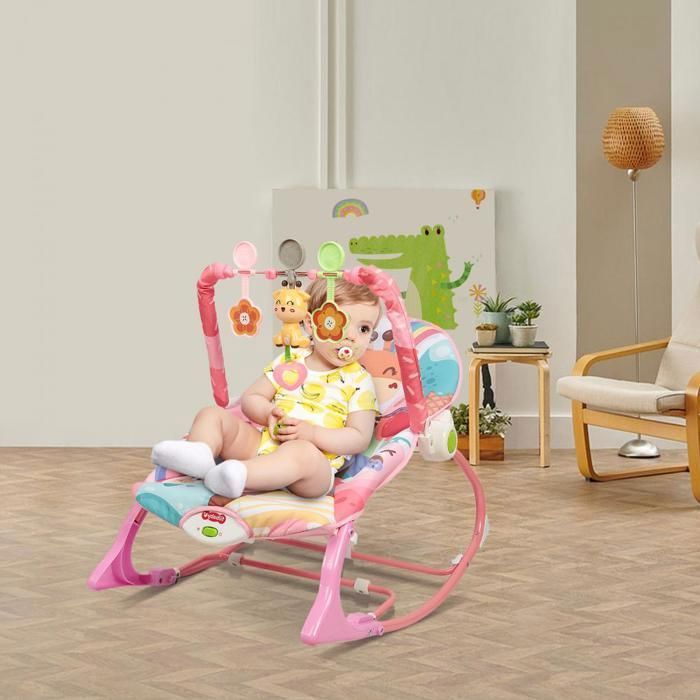Transat bébé - MIPAN - Transat Balance Soft - Avec Jouet + Musique + Ceinture de sécurité à trois points - Pour 0-3 ans - Rose