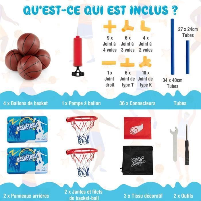 Juego de baloncesto arcade COSTWAY con doble tiro y aro de baloncesto, 4 pelotas y 1 bomba de inflado, rampa de retorno.