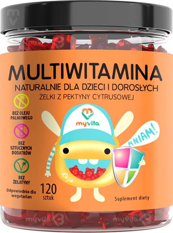 MyVita Natural Multivitamin Gummies é um suplemento alimentar em cápsulas mastigáveis macias com um complexo multivitamínico.