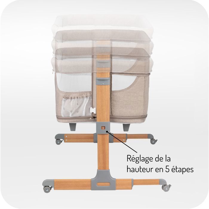 MoMi SMART BED – Lettino co-sleeping 4 in 1 per neonati – Regolabile in altezza e inclinazione – Dotato di zanzariera, materasso e accesso laterale – Beige