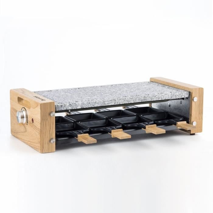 HKOENIG Raclette Grill - WOD8 - Serves up to 8 people - Cooking stone - Wood design - 1200W