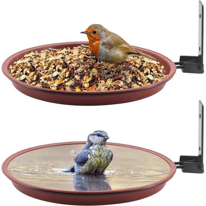 Lot de 2 Mangeoire Oiseaux et Abreuvoir Oiseaux - D21 x 3.5H cm polypropylène - Mangeoire pour oiseaux sauvages pour Jardin, Parc