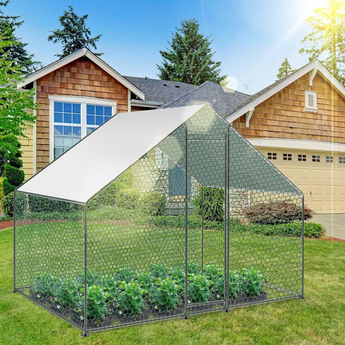 Eulenke 3x2x2 m UV-bestendige kippenhokomheining met slot, waterdicht en zonwerend dak, gegalvaniseerd staal, 6m² kippenhok
