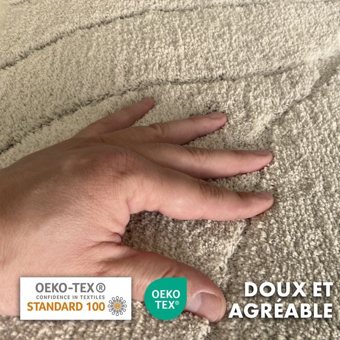 Tapis de bain Maris en microfibre douce – Tapis moelleux antidérapant motif feuille, 80 x 150 cm, Ivoire