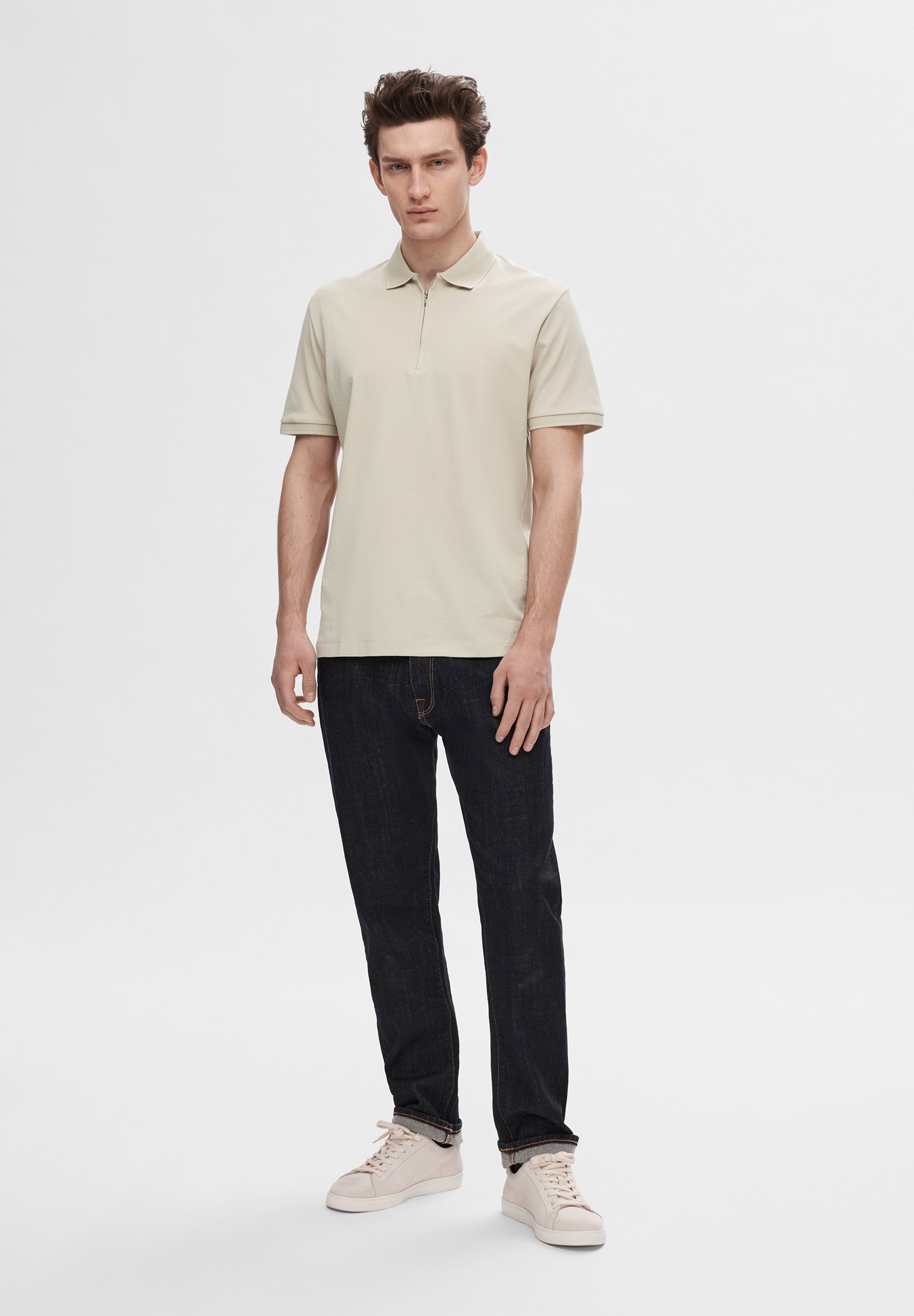 Polo Selected Homme SLHFAVE ZIP - couleur avoine
