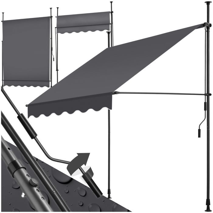 Toldo de jardim - TECTAKE - Toldo de encaixe sem furos, com manivela ajustável em altura - Preto/Cinza - 150 x 180 cm