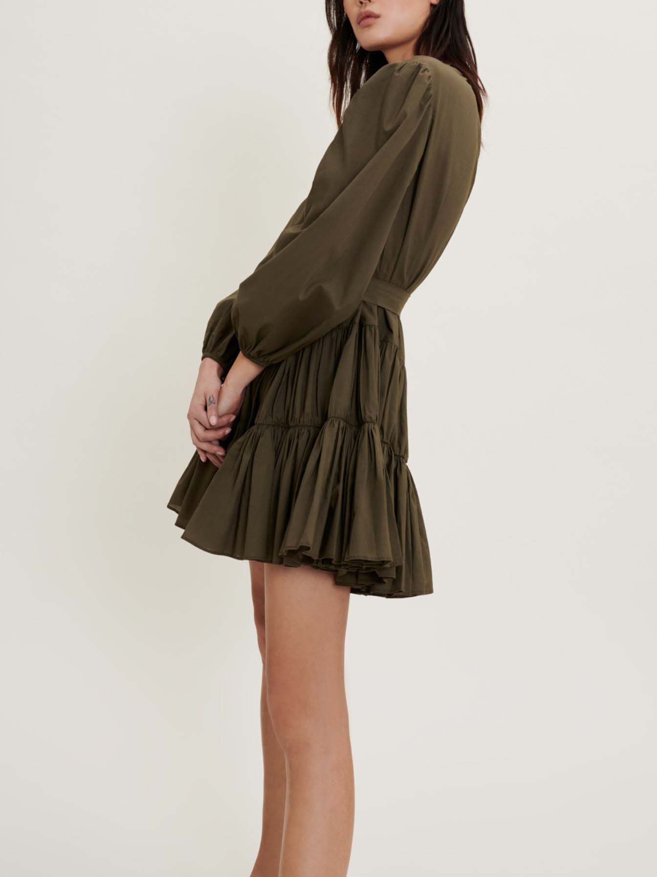 Rochie din bumbac cu curea - Kaki
